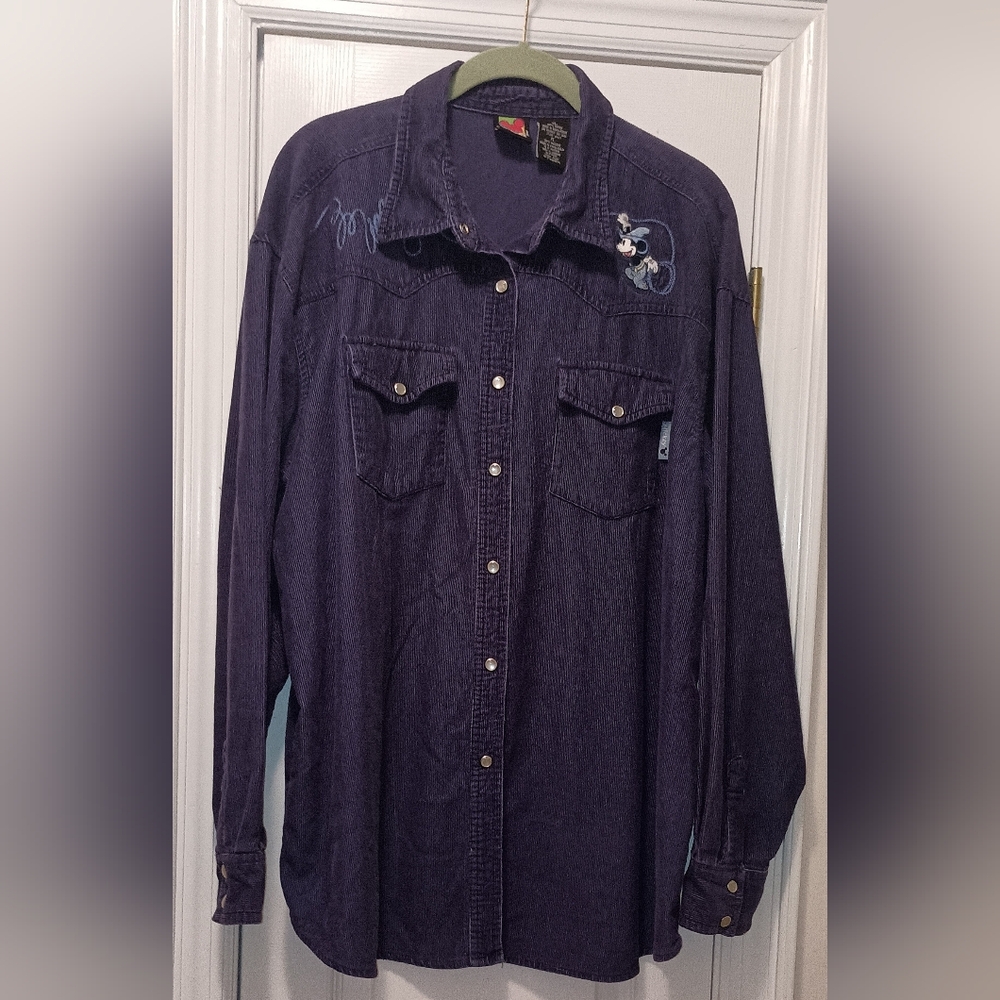 Mickey Mouse Vintage Western Blue Corduroy Pearl Button Shirt XL